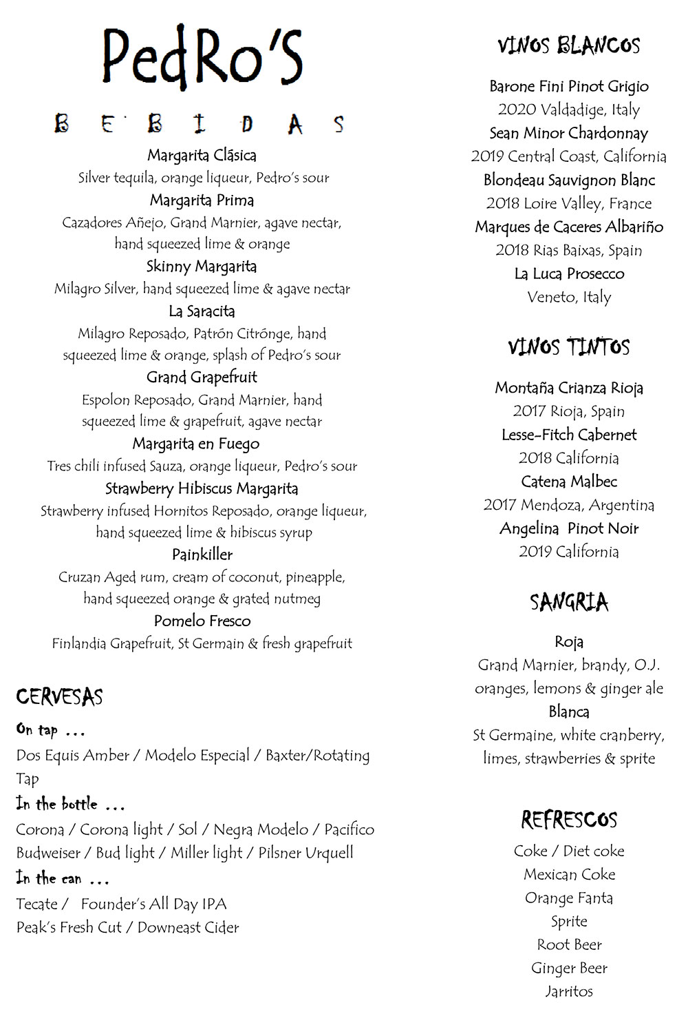 Pedro's Mexican Restaurant - Takeout Menu