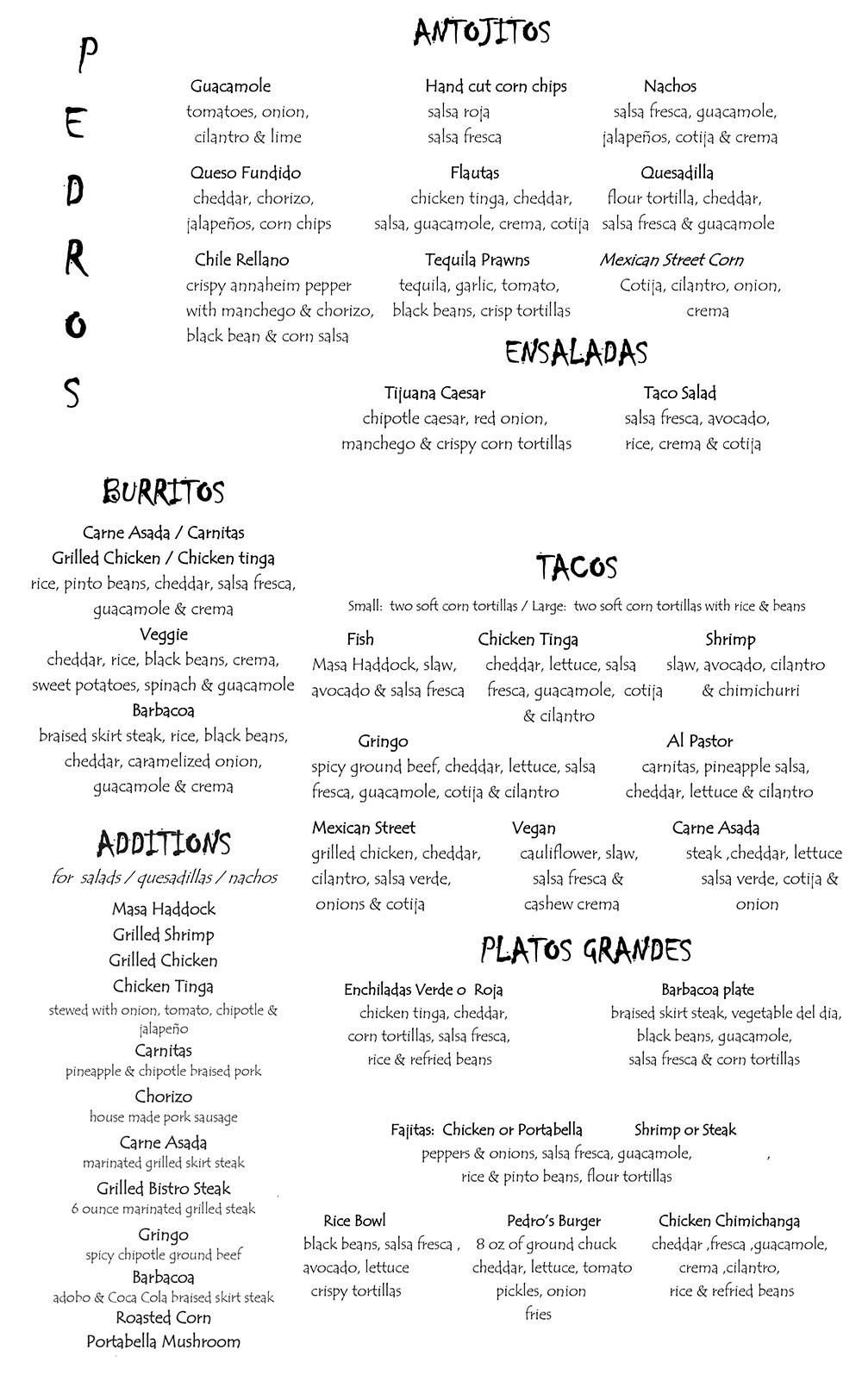 Pedro's Mexican Restaurant - Fall 2020 Menu